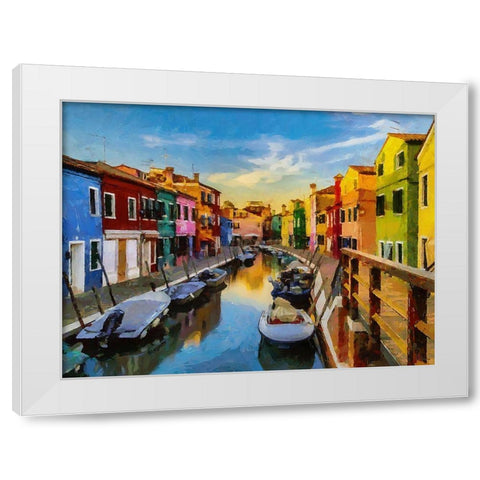 Boats with colorful Houses XV White Modern Wood Framed Art Print by Medeiros, Celito
