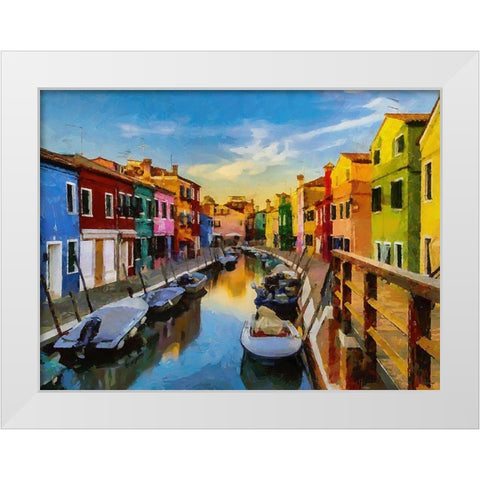 Boats with colorful Houses XV White Modern Wood Framed Art Print by Medeiros, Celito