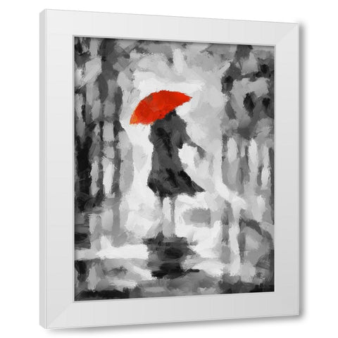 Girl with Red Umbrella II White Modern Wood Framed Art Print by Medeiros, Celito