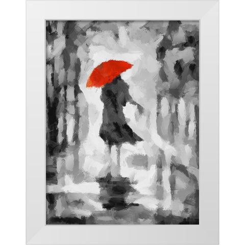 Girl with Red Umbrella II White Modern Wood Framed Art Print by Medeiros, Celito