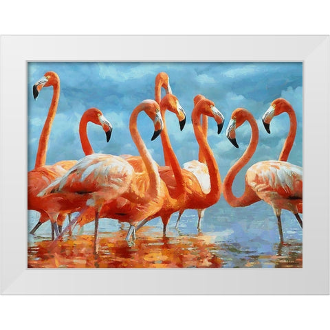 Flamingo White Modern Wood Framed Art Print by Medeiros, Celito