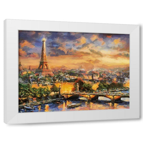 Paris on the Evening White Modern Wood Framed Art Print by Medeiros, Celito