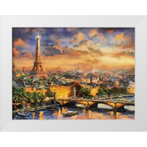 Paris on the Evening White Modern Wood Framed Art Print by Medeiros, Celito