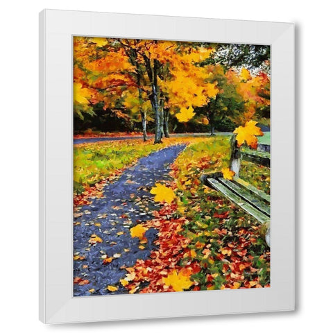 Path in the Park in Autumn White Modern Wood Framed Art Print by Medeiros, Celito