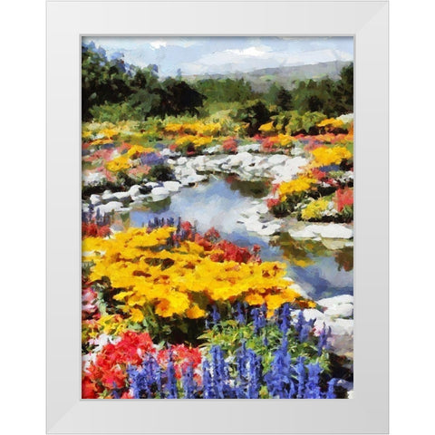 Lake with white Stones in Garden White Modern Wood Framed Art Print by Medeiros, Celito