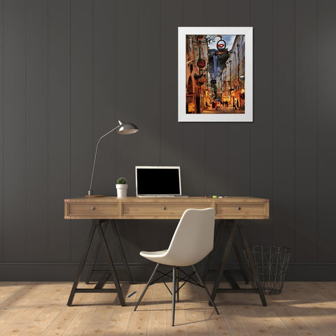 Old Town with the Lights III White Modern Wood Framed Art Print by Medeiros, Celito
