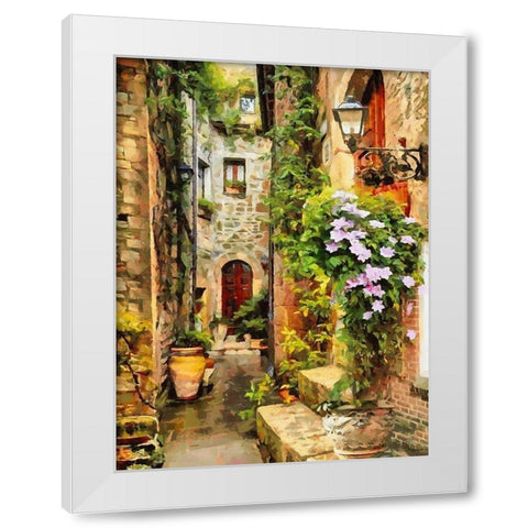 Old Town Flowers White Modern Wood Framed Art Print by Medeiros, Celito