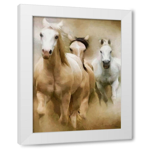 White Running Horses White Modern Wood Framed Art Print by Medeiros, Celito