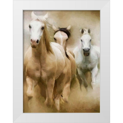 White Running Horses White Modern Wood Framed Art Print by Medeiros, Celito