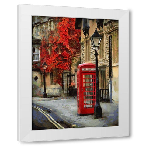 Phone Booth in London White Modern Wood Framed Art Print by Medeiros, Celito