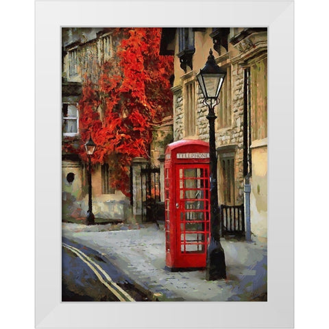 Phone Booth in London White Modern Wood Framed Art Print by Medeiros, Celito
