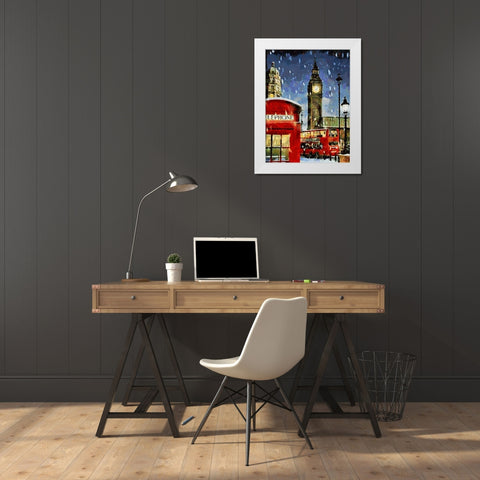London in Red White Modern Wood Framed Art Print by Medeiros, Celito