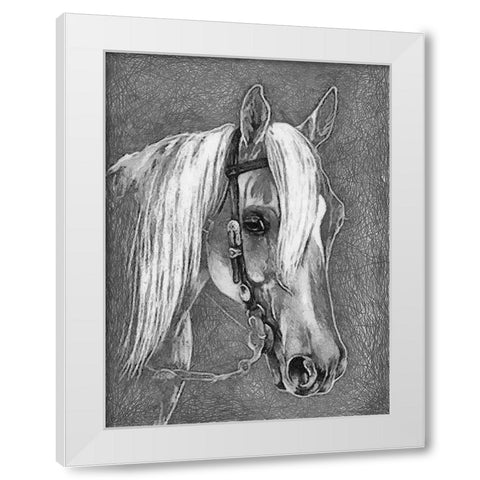 Horse Face BW I White Modern Wood Framed Art Print by Medeiros, Celito