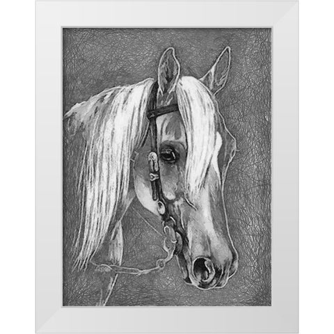 Horse Face BW I White Modern Wood Framed Art Print by Medeiros, Celito