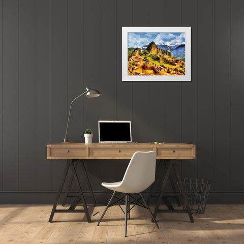 Machu Picchu White Modern Wood Framed Art Print by Medeiros, Celito
