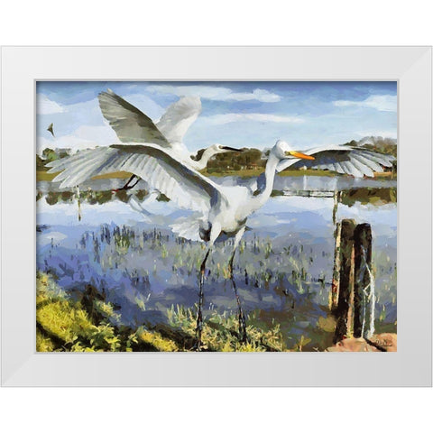 Storks on the Lake I White Modern Wood Framed Art Print by Medeiros, Celito