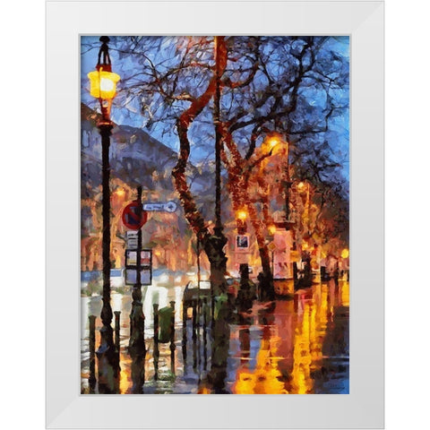 Street with Lamps White Modern Wood Framed Art Print by Medeiros, Celito