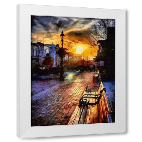 Bench by Sunset White Modern Wood Framed Art Print by Medeiros, Celito