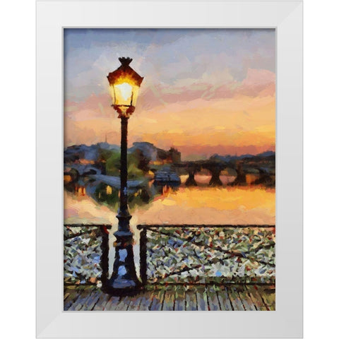 Bridge View with Lamp White Modern Wood Framed Art Print by Medeiros, Celito