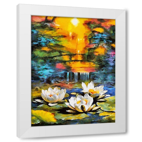 Three Watterlilies White Modern Wood Framed Art Print by Medeiros, Celito