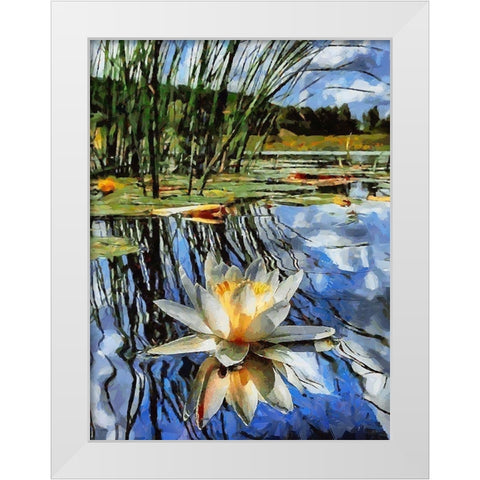 Watterlilly White Modern Wood Framed Art Print by Medeiros, Celito