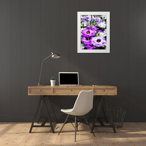 Purple Flowers White Modern Wood Framed Art Print by Medeiros, Celito
