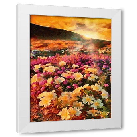 Sunset with Pink Flowers II White Modern Wood Framed Art Print by Medeiros, Celito