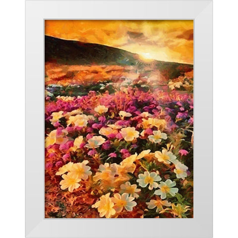 Sunset with Pink Flowers II White Modern Wood Framed Art Print by Medeiros, Celito