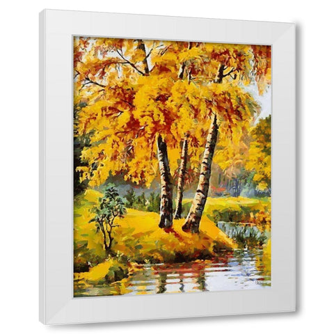 Three Birches White Modern Wood Framed Art Print by Medeiros, Celito
