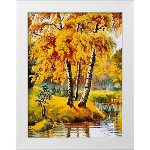 Three Birches White Modern Wood Framed Art Print by Medeiros, Celito