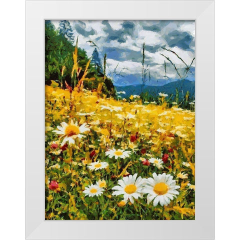 Meadow with Daisies I White Modern Wood Framed Art Print by Medeiros, Celito
