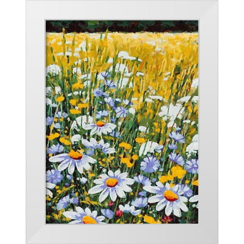 Meadow with Daisies III White Modern Wood Framed Art Print by Medeiros, Celito