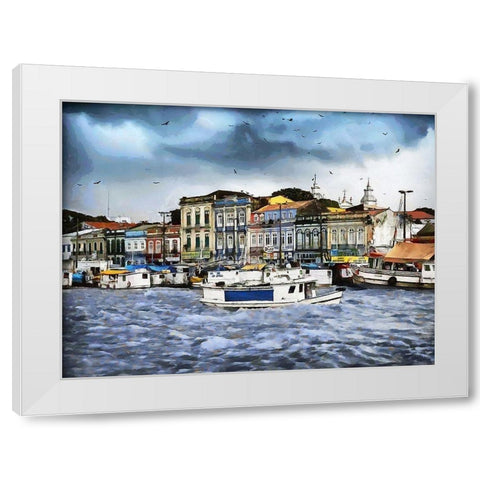 Small Harbour White Modern Wood Framed Art Print by Medeiros, Celito