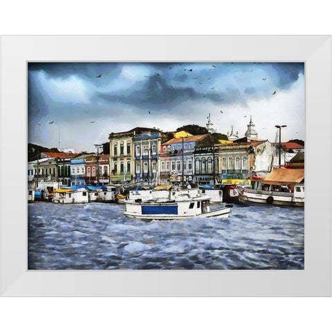 Small Harbour White Modern Wood Framed Art Print by Medeiros, Celito