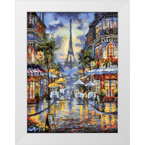 Eiffel Tower View White Modern Wood Framed Art Print by Medeiros, Celito