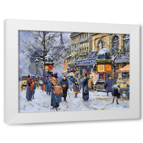 Old Paris in Winter I White Modern Wood Framed Art Print by Medeiros, Celito