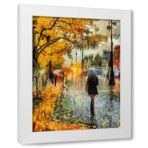 Girl With Umbrella in Autumn White Modern Wood Framed Art Print by Medeiros, Celito