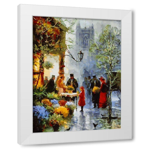 Old Paris Flower Market White Modern Wood Framed Art Print by Medeiros, Celito