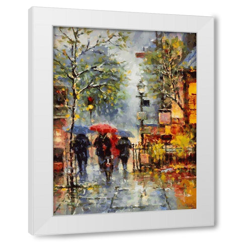Lady with Red Umbrella and Dog White Modern Wood Framed Art Print by Medeiros, Celito