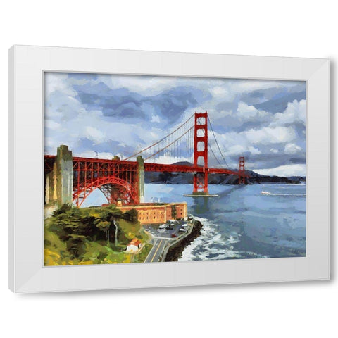Golden Bridge View White Modern Wood Framed Art Print by Medeiros, Celito