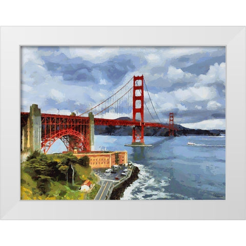 Golden Bridge View White Modern Wood Framed Art Print by Medeiros, Celito