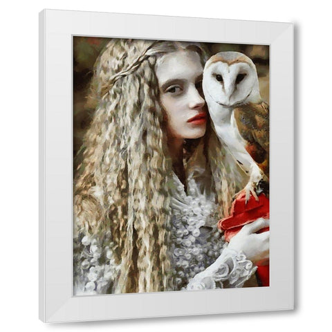 White Girl with Owl White Modern Wood Framed Art Print by Medeiros, Celito