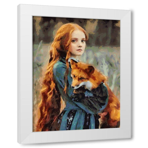 Girl with a Fox White Modern Wood Framed Art Print by Medeiros, Celito