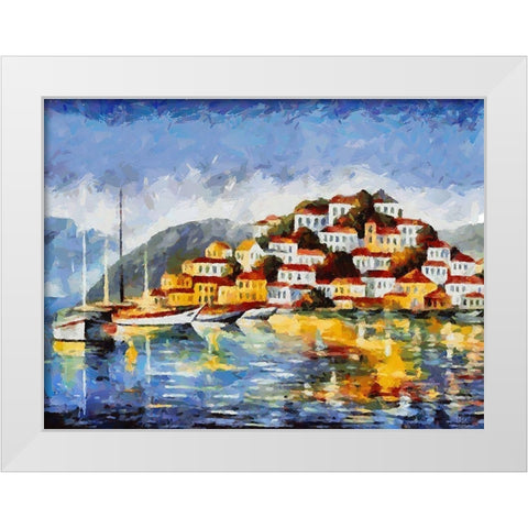 City is reflected in Blue Lake II White Modern Wood Framed Art Print by Medeiros, Celito