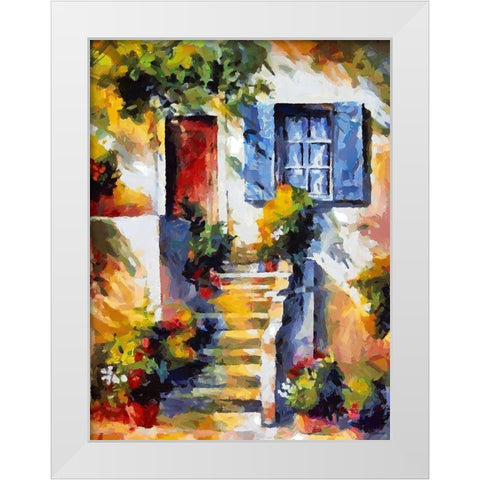 Steps with Flowers White Modern Wood Framed Art Print by Medeiros, Celito