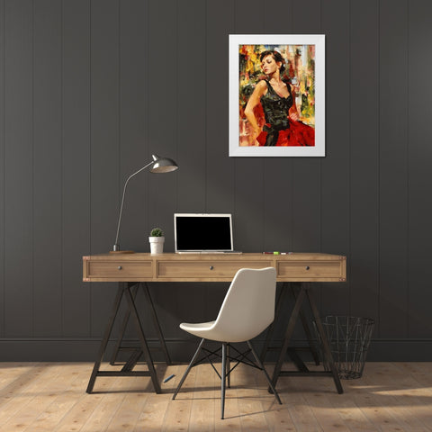 Girl dancing Tango I White Modern Wood Framed Art Print by Medeiros, Celito