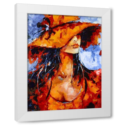 Girl in Red Hat White Modern Wood Framed Art Print by Medeiros, Celito