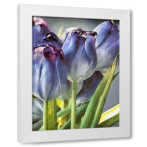 Blue Tulips White Modern Wood Framed Art Print by Medeiros, Celito