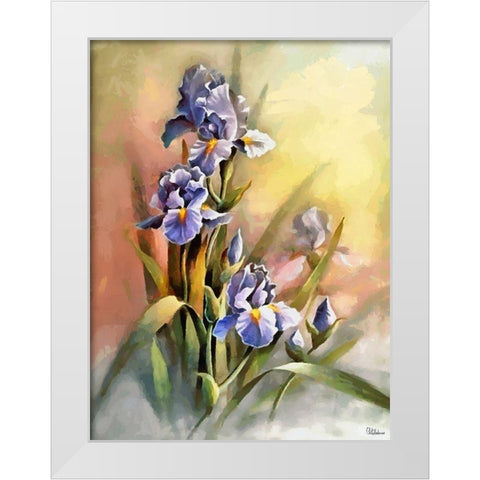 Blue Iris White Modern Wood Framed Art Print by Medeiros, Celito