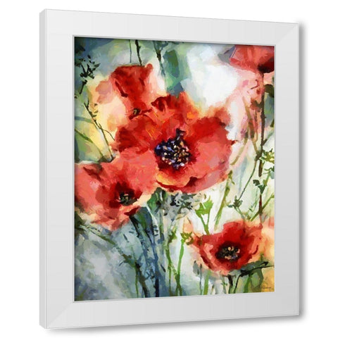 Red Poppies White Modern Wood Framed Art Print by Medeiros, Celito
